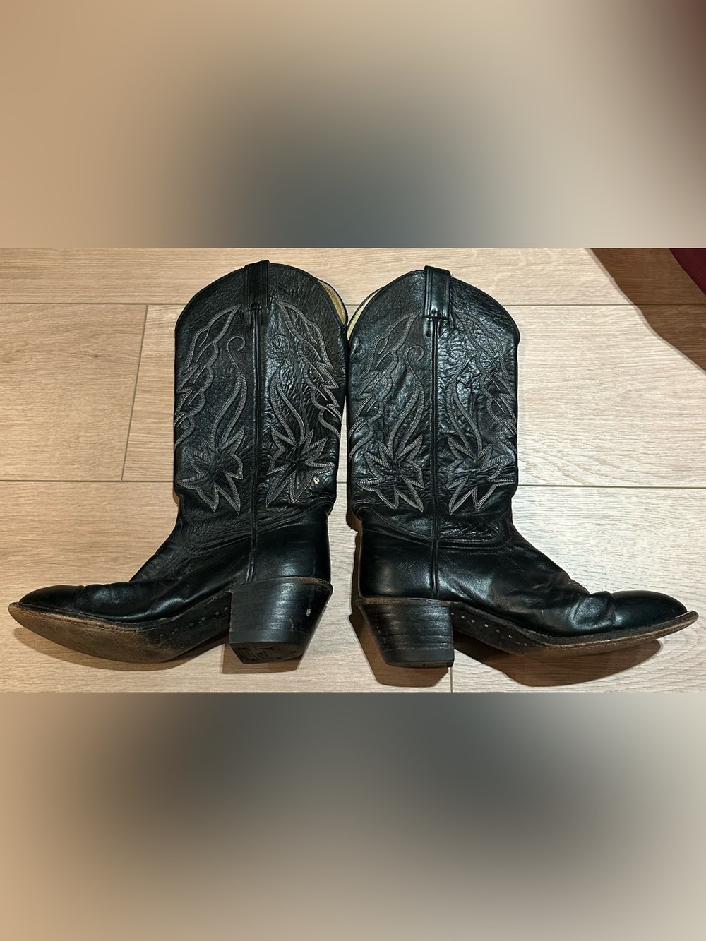 Vintage HONDO Black Leather Western Cowboy Boots Size 7.5